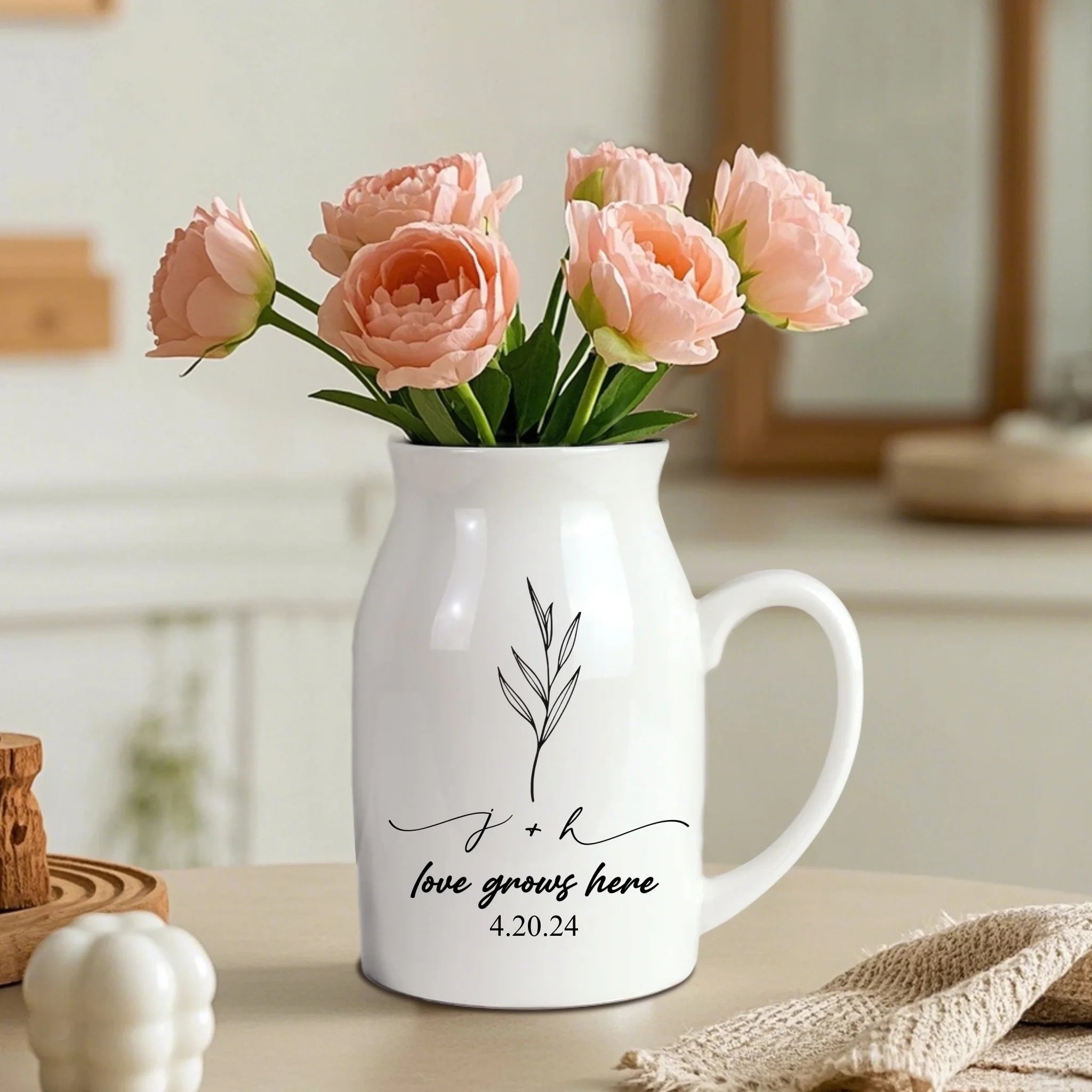 Love Grows Here Custom Engagement - Personalized Ceramic Flower Vase