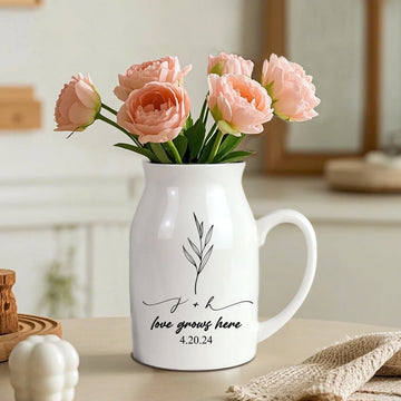 Love Grows Here Custom Engagement - Personalized Ceramic Flower Vase