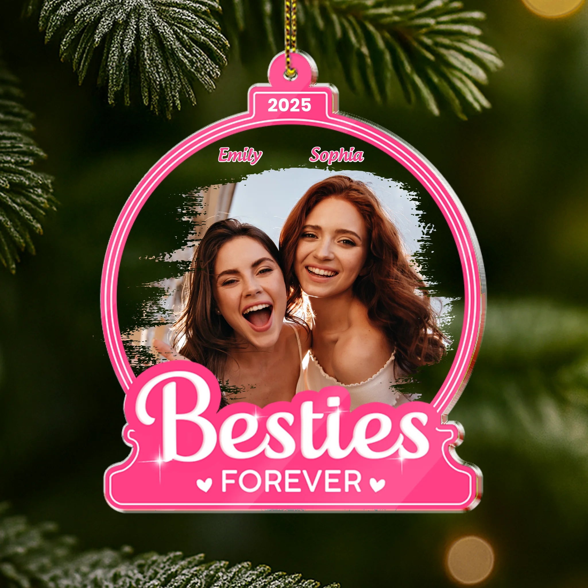Besties Forever Pink Custom Photo - Personalized Acrylic Ornament