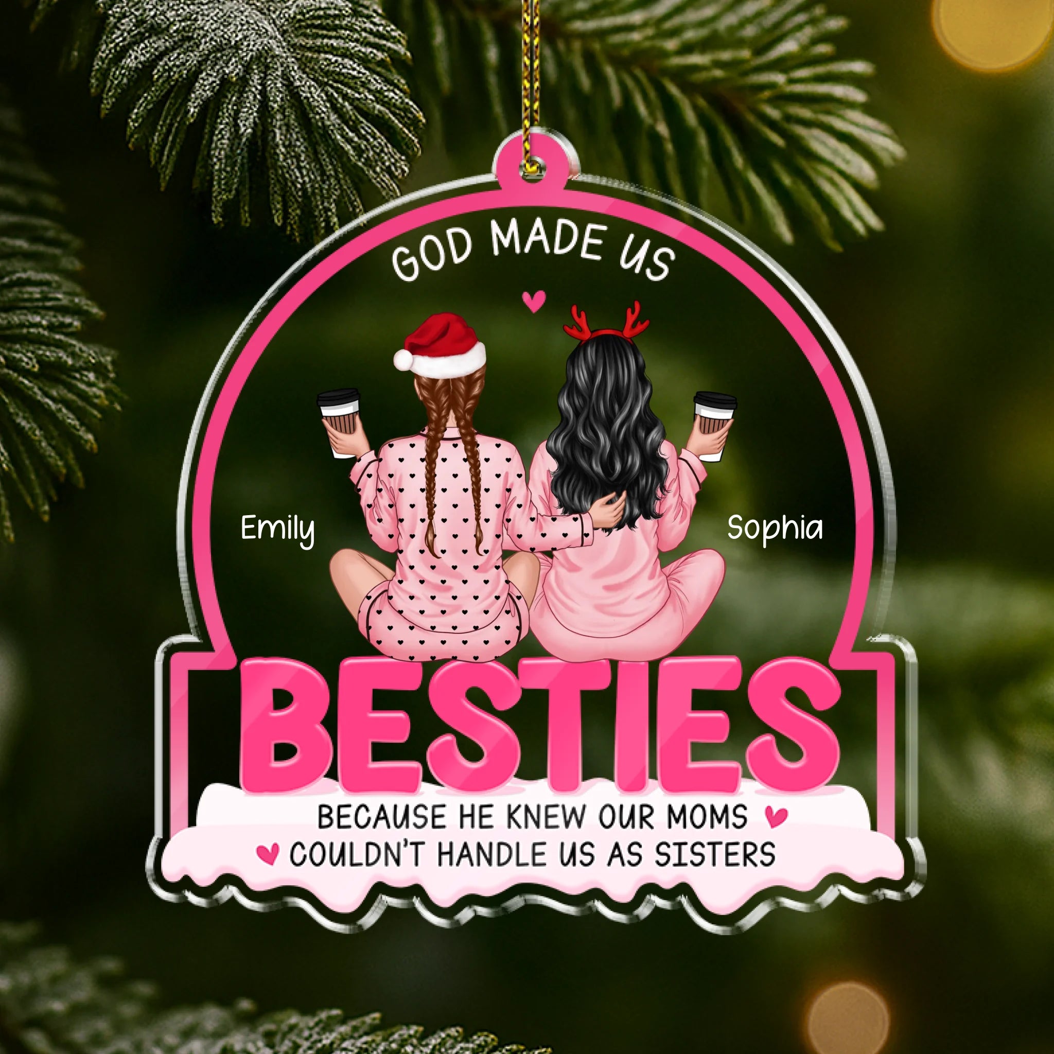 Besties Forever Pink Pajamas - Personalized Arcylic Ornament