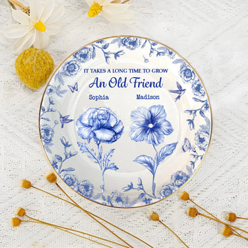 It Takes A Long Time To Grow An Old Friend Toile De Jouy Birth Flower - Personalized Jewelry Dish