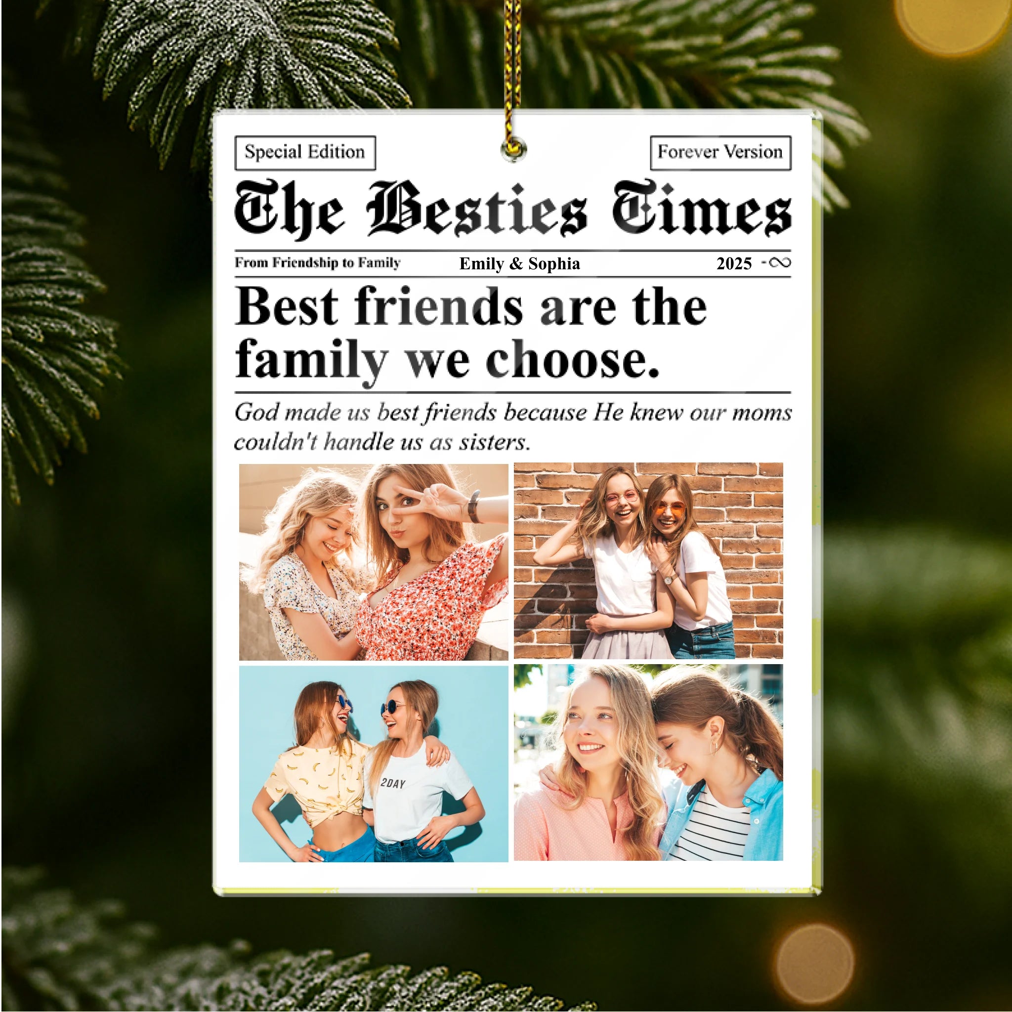The BFF Times - Friendship Gifts Newspaper - Personalized Acrylic Ornament