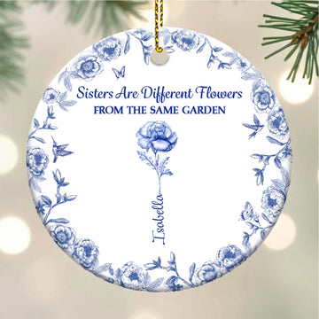 Sisters Are Different Flowers From The Same Garden Toile De Jouy - Personalized Circle Ceramic Ornament
