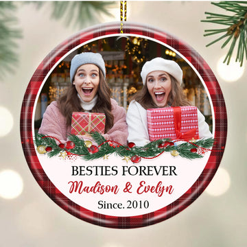 Besties Forever Custom Photo - Personalized Circle Ceramic Ornament