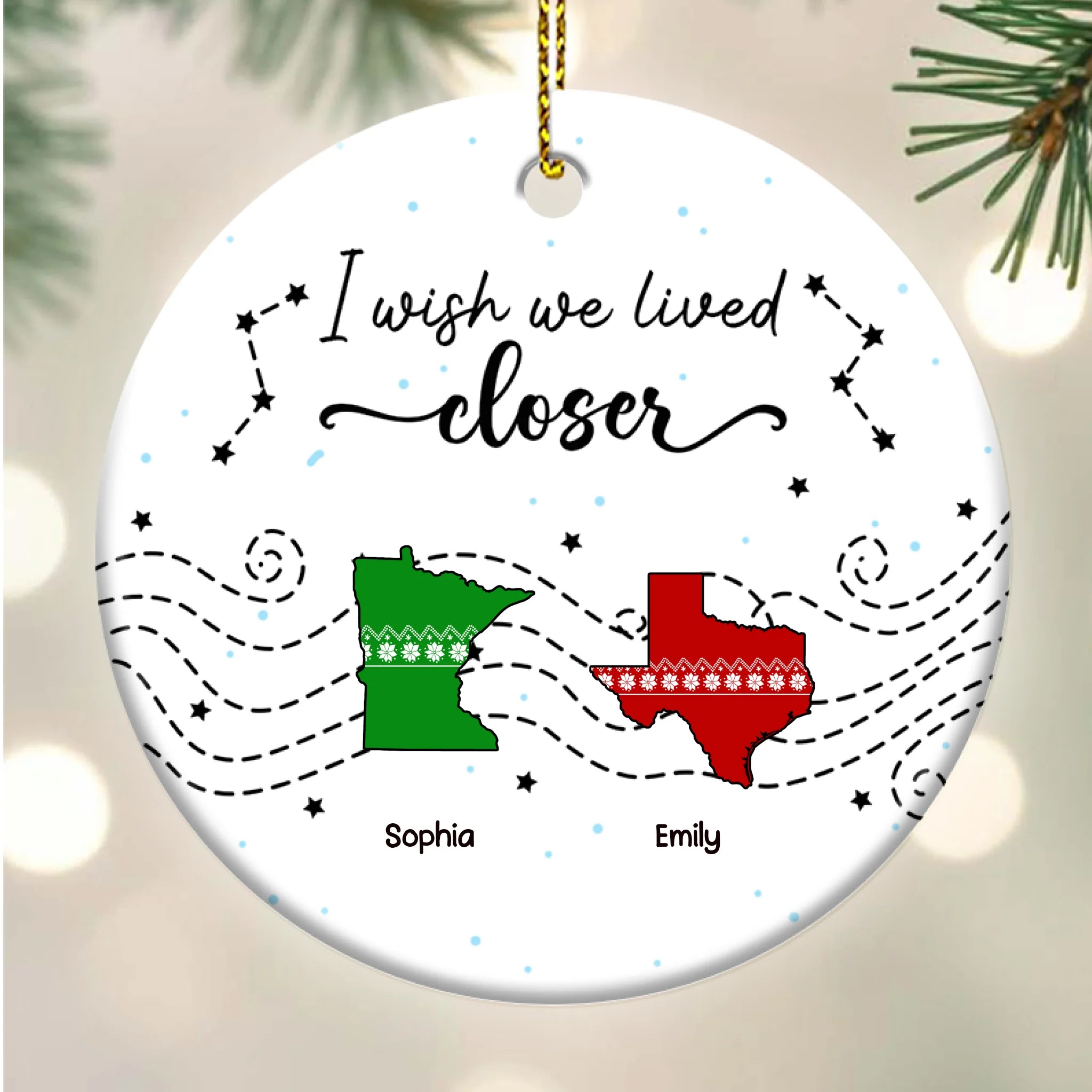 I Wish We Lived Closer - Personalized Circle Ceramic Ornament