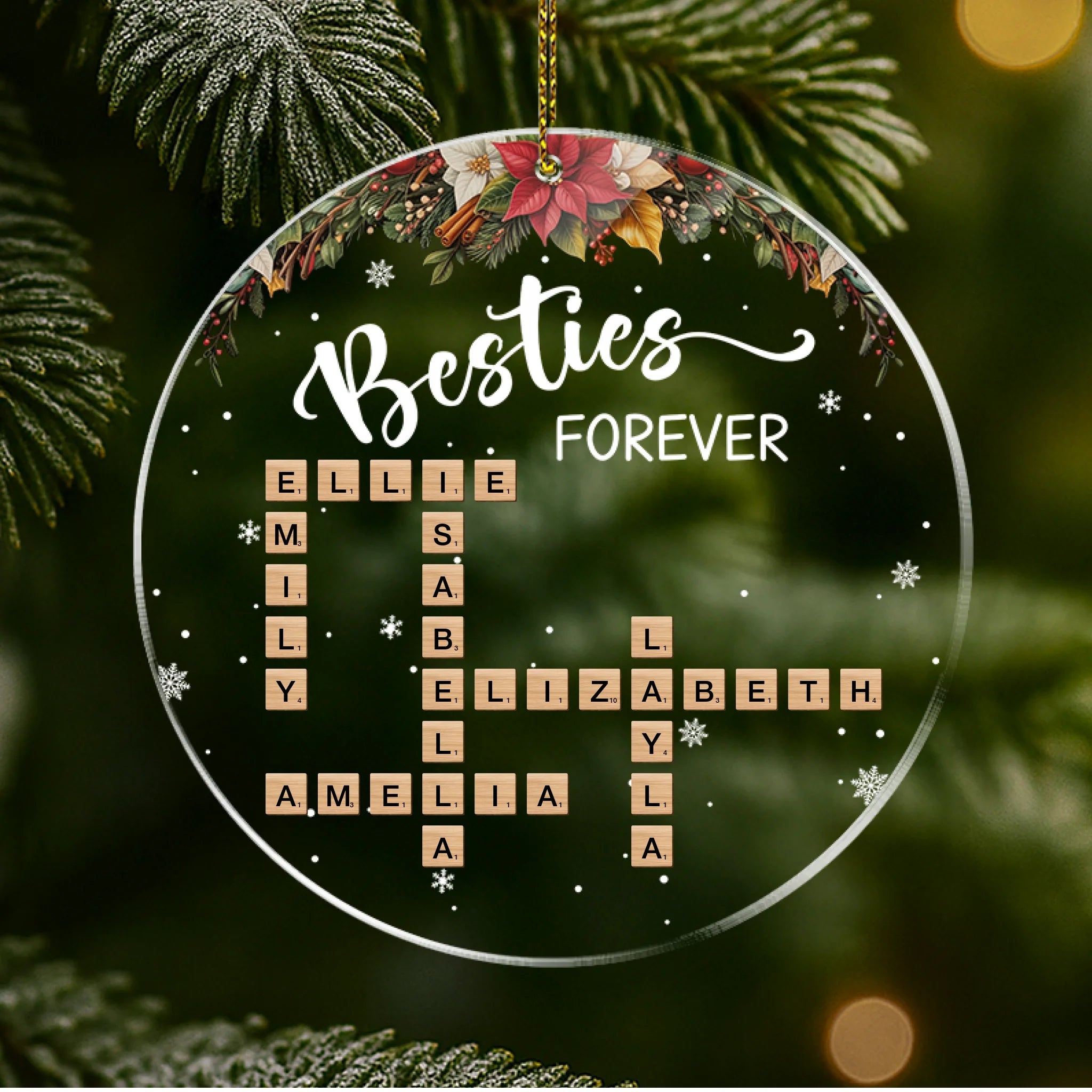Scrabble Custom Name Besties Forever - Personalized Acrylic Ornament