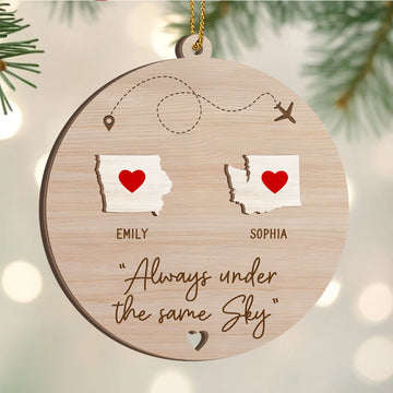 Always Under The Same Sky Long Distance Relationship - Personalized 2-Layered Wooden Ornament