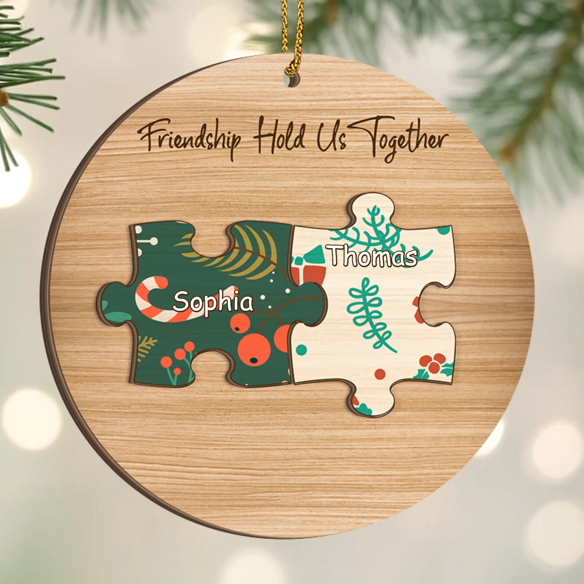 Friendship Hold Us Together Puzzle Piece Ornament - Personalized 2-Layers Wooden Ornament