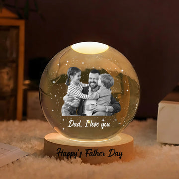 Dad I Love You Custom Photo - Personalized Crystal Ball Light Night