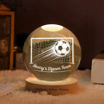 Soccer Team Gift For Kids Like Sport - Personalized Crystal Ball Light Night
