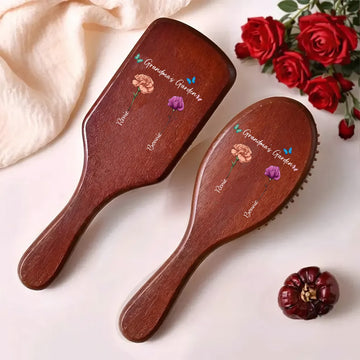 Grandma's Garden Birth Month Flowers - Personalized Wooden Brush Hair