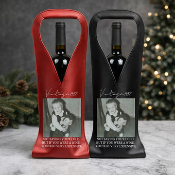 Custom Vintage Photo Birthday Gifts - Personalized Leather Wine Bag