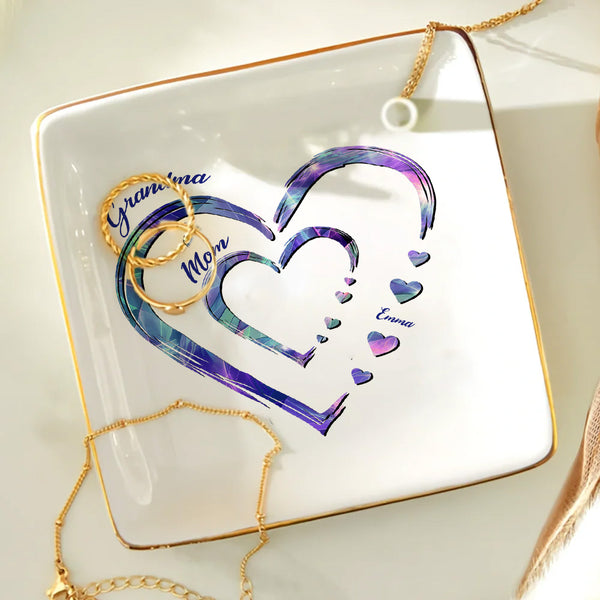 Mom Grandma Colorful Heart - Personalized Jewelry Dish