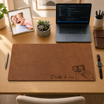 Dad We Love You Custom Photo Sketch Line Art - Personalized Desk Mat
