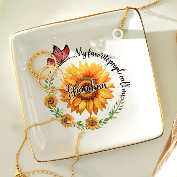 My Favorite People Call Me Grandma Sunflowers - Personalized Jewelry Dish