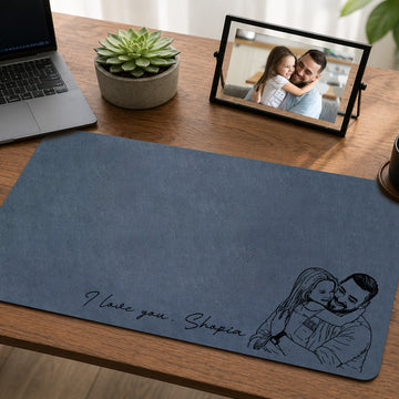 Custom Photo Sketch Line Art Gift For Dad - Personalized Desk Mat