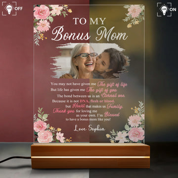 To My Bonus Mom Custom Photo - Personalized Acrylic Night Light