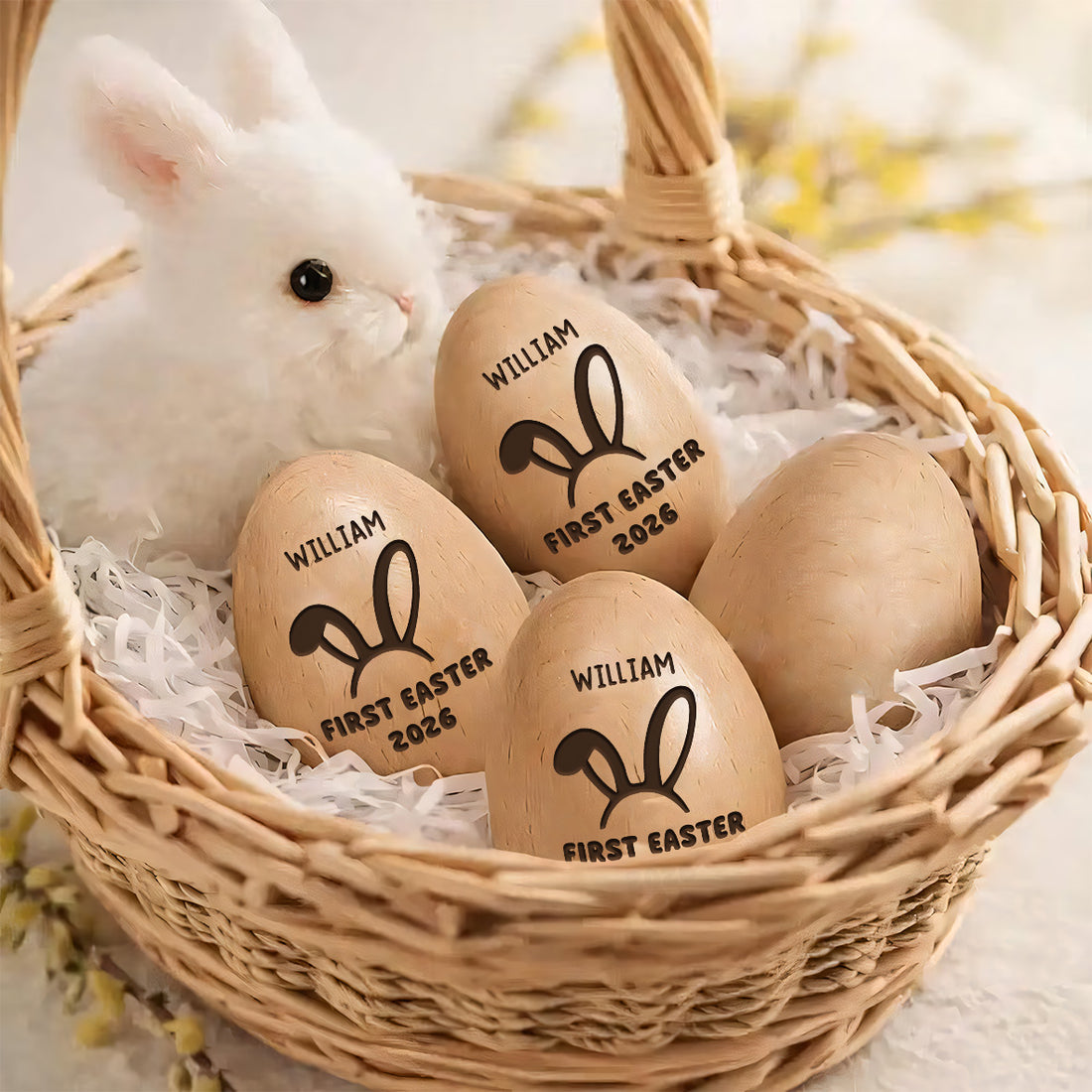 First Easter With Custom Name - Personalized Musical Wooden Easter Egg Shaker