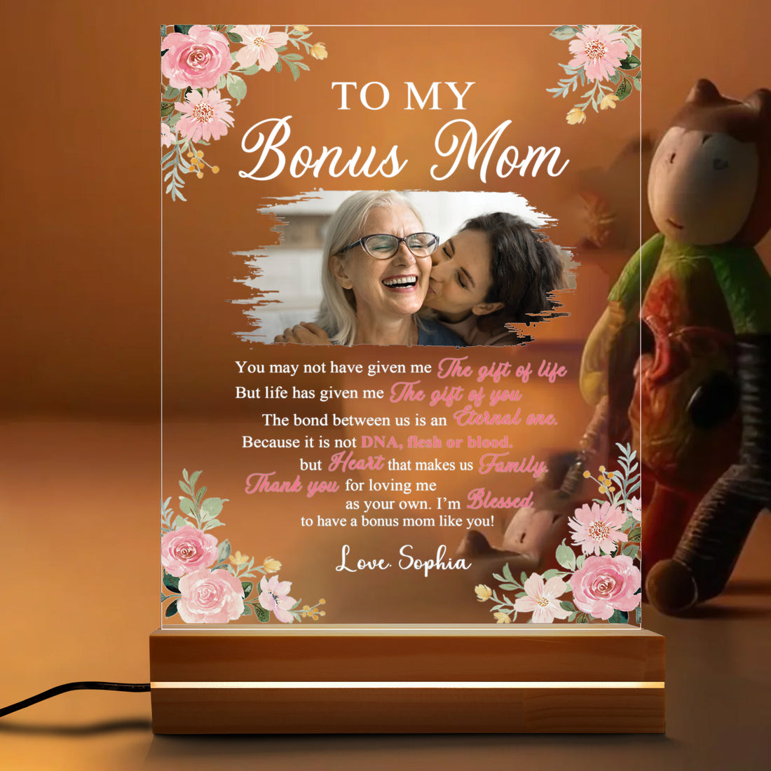 To My Bonus Mom Custom Photo - Personalized Acrylic Night Light