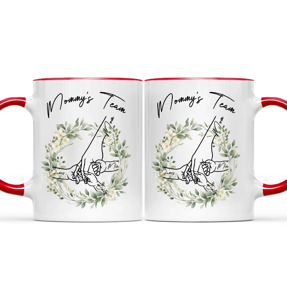 Mommy's Team Baby And Mom Hands - Personalized Accent Mug