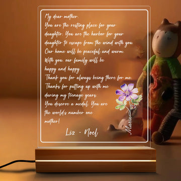 My Dear Mother Custom Birth Flower - Personalized Acrylic Night Light, Mother's Day Gift