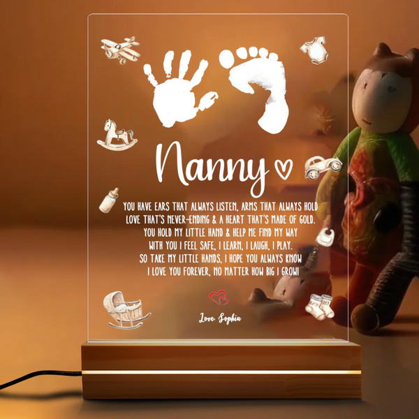 Nanny I Love You Forever Baby Handprint - Personalized Acrylic Night Light