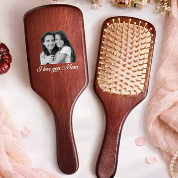 Custom Photo Pencil Sketch I Love You Mom Grandma - Personalized Wooden Brush Hair