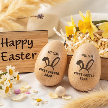 First Easter With Custom Name - Personalized Musical Wooden Easter Egg Shaker