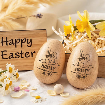 First Easter With Custom Name - Personalized Musical Wooden Easter Egg Shaker