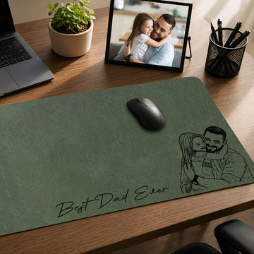 Sketch Art From Dad Photo - Personalized Desk Mat