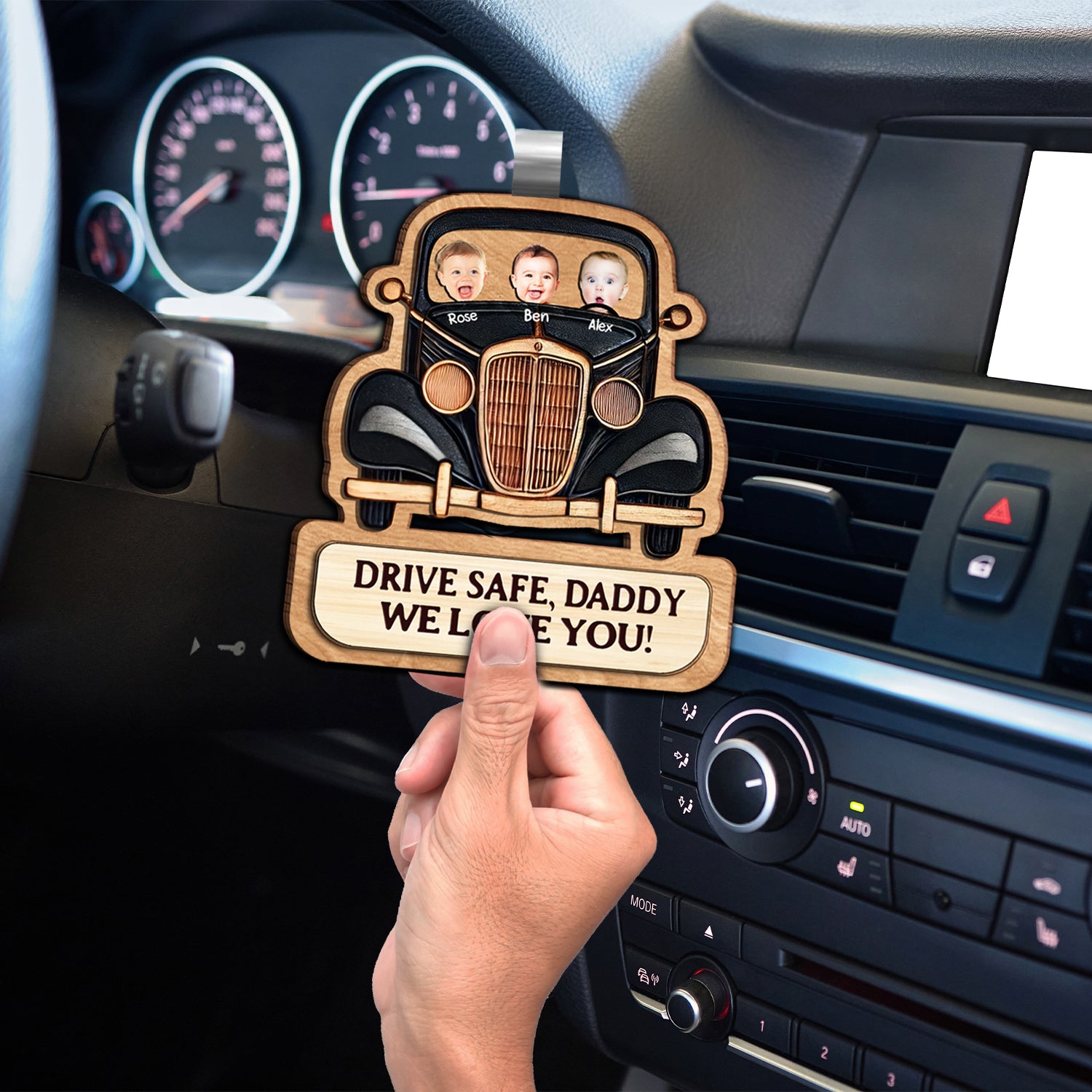 Drive Safe Daddy - Personalized Photo Wooden Car Visor Clip
