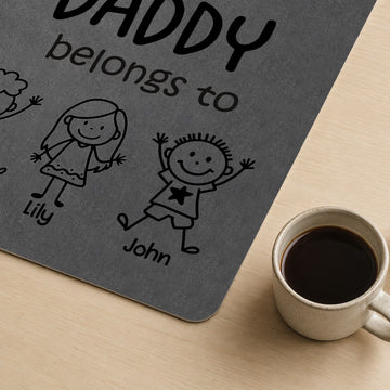 This Daddy Belongs To Kid Stick Figure - Personalized Desk Mat