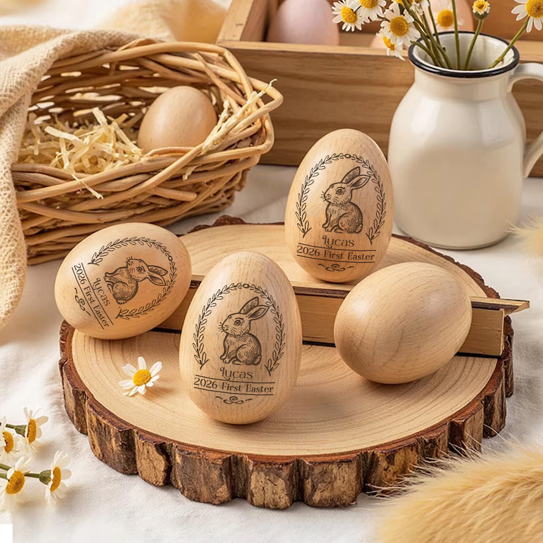Baby First Easter Custom Name - Personalized Musical Wooden Easter Egg Shaker