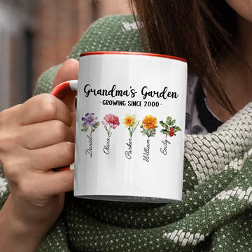 Birth Month Flowers Grandma's Garden - Personalized Accent Mug