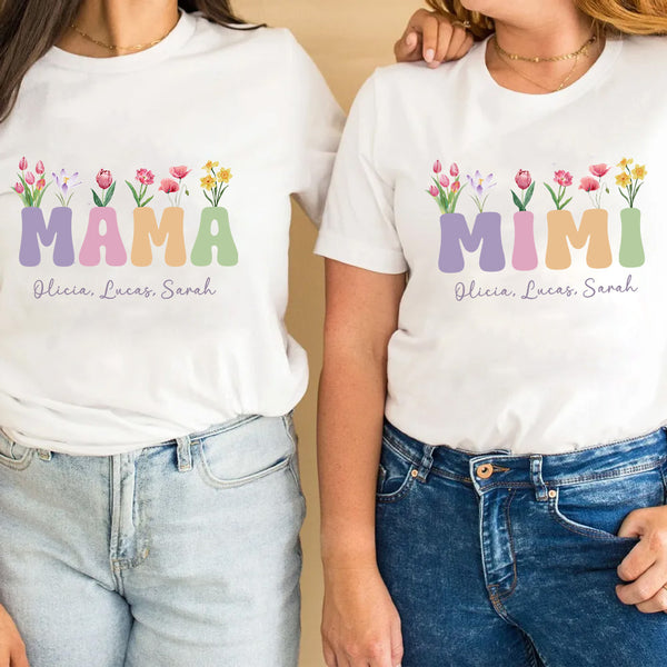 Mama Floral Custom Kid's Name - Personalized T-Shirt