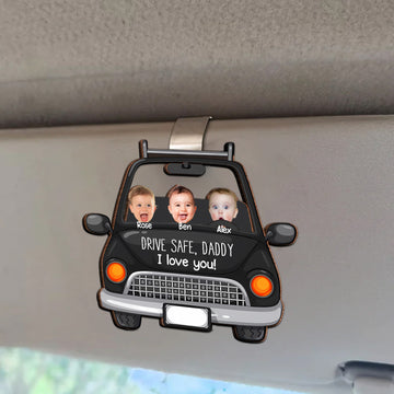 Drive Safe Daddy - Personalized Photo Wooden Car Visor Clip