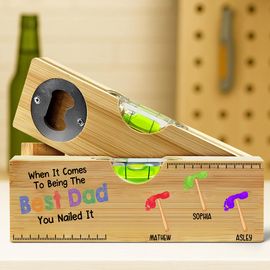 When It Comes To Being The Best Dad, You Nailed It - Personalized Wooden Spirit Level Bottle Opener